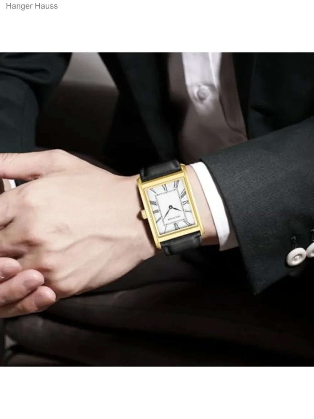 Leather Rectangle Analog Quartz Wrist Watch for Men Business Minimalism